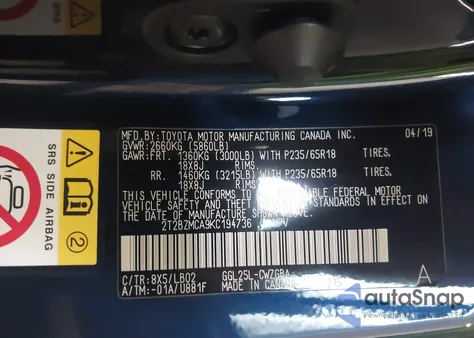 2019 Lexus Rx 350 из США, поврежденный, VIN 2T2BZMCA9KC194736